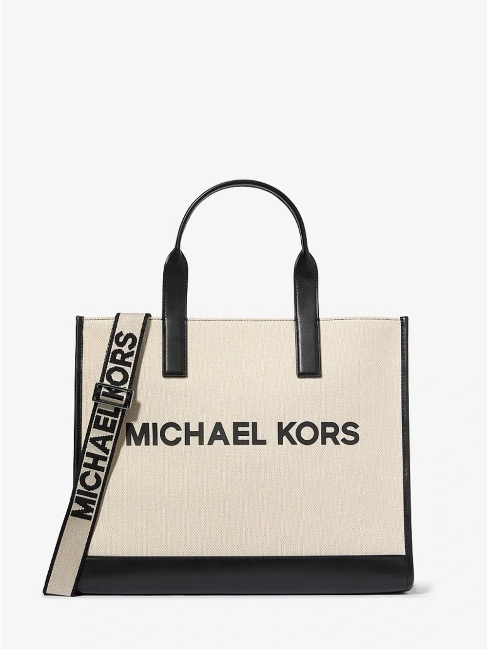 Michael Kors Cream & Black Logo Canvas Tote with Branded Strap